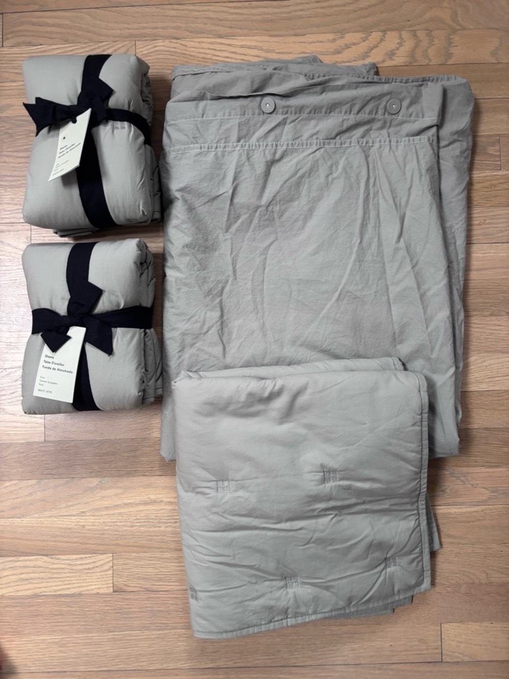 West Elm Light Gray Duvet Cover Set with Set of 3 Pillow Shams